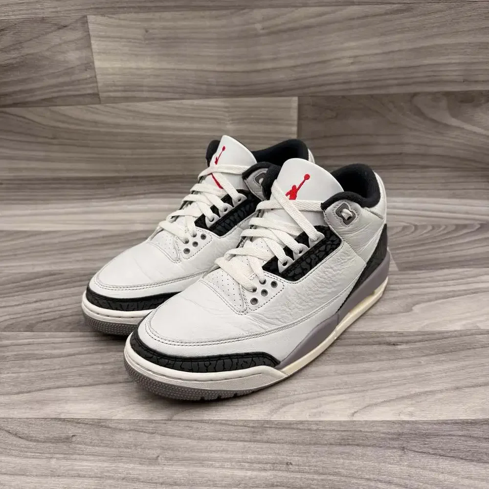 Air Jordan 3 Retro Cement Grey White Black Red Men's Shoes Size 8
